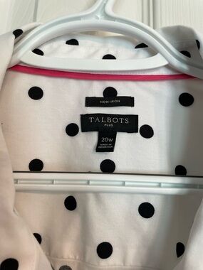 Talbots Plus White and Black Polka Dot Blouse